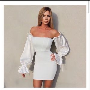 Bridgerton Style White bardot Dress